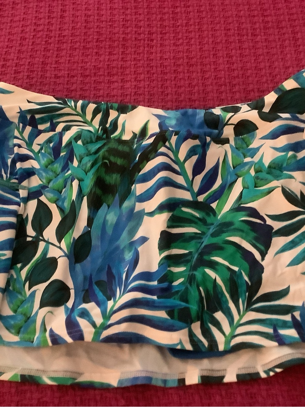 Tropical Leaf Print Swim Skirt in Blue & Green